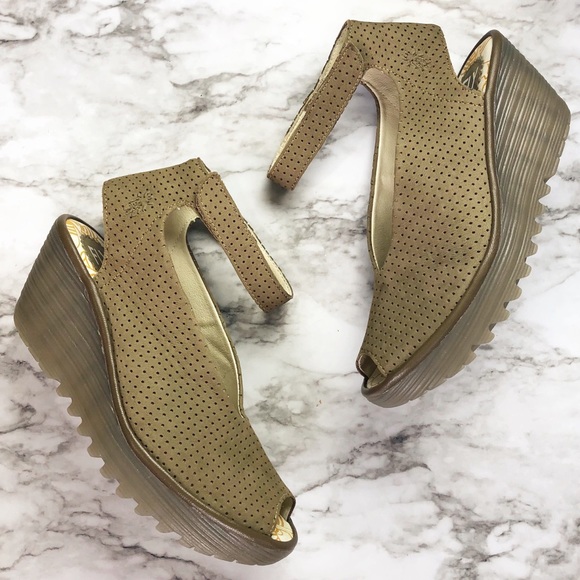 Fly London Shoes - Fly London | Yala Perforated Leather Wedge Sandals